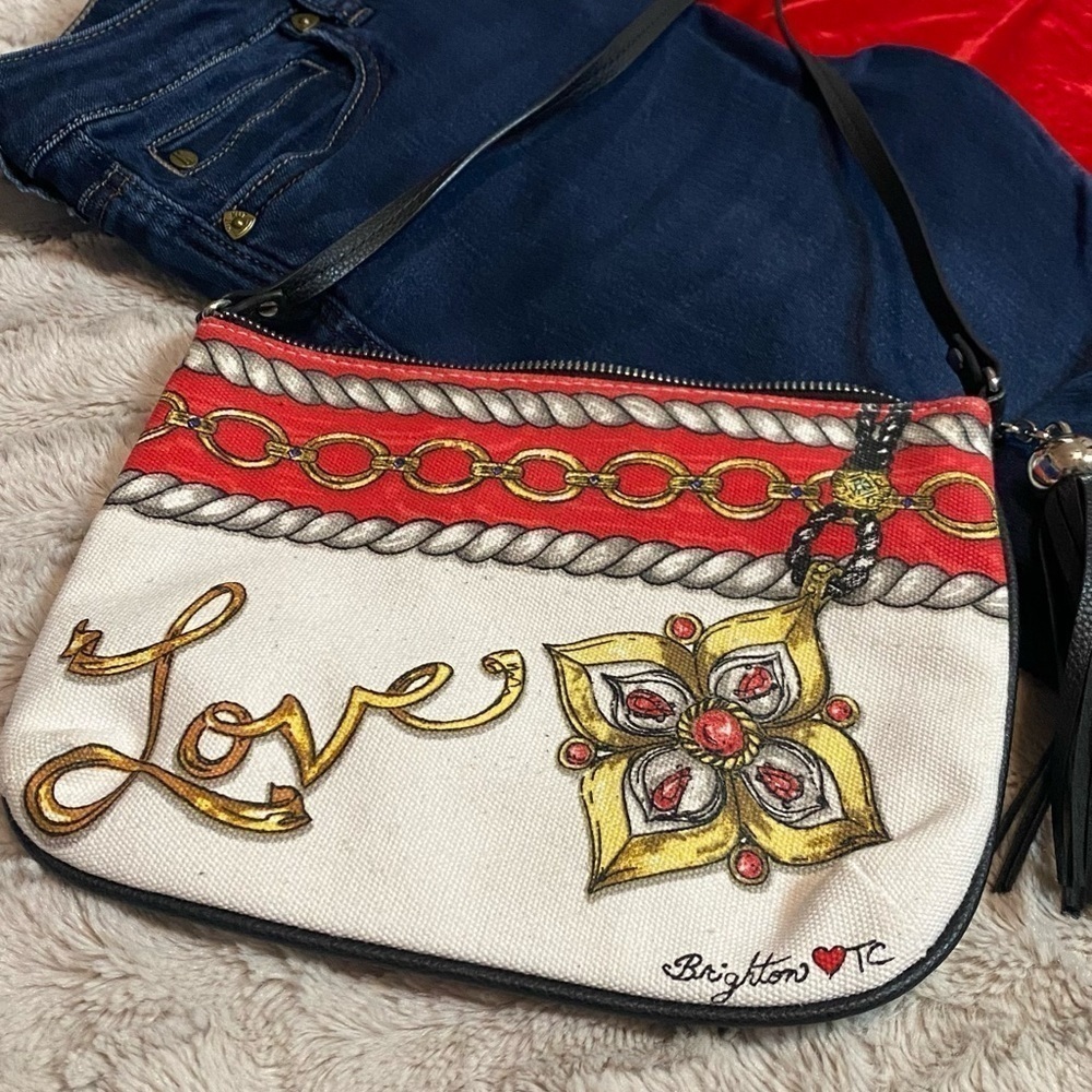 brighton canvas print cross body black trim